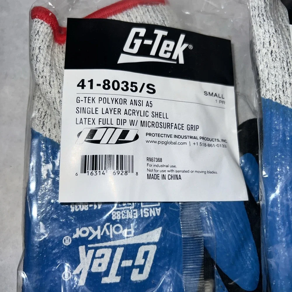 3 pair G-TEK 41-8035/S Polykor Gloves ANSI A5 Acrylic Shell Latex RN67368 SM